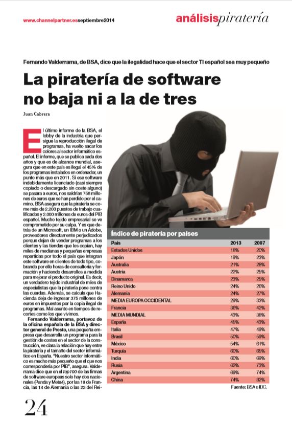 La piratería de software no baja ni a la de tres